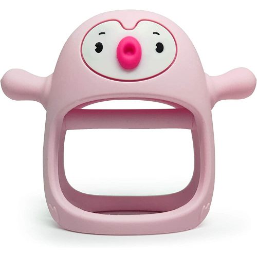 Smily Mia Penguin Buddy Never Drop Silicone Baby Teething Toy for 0-6month Infants, Baby Chew Toys for Sucking Needs, Hand Pacifier for Breast Feeding Babies, Car Seat Toy for New Born,Old Roze