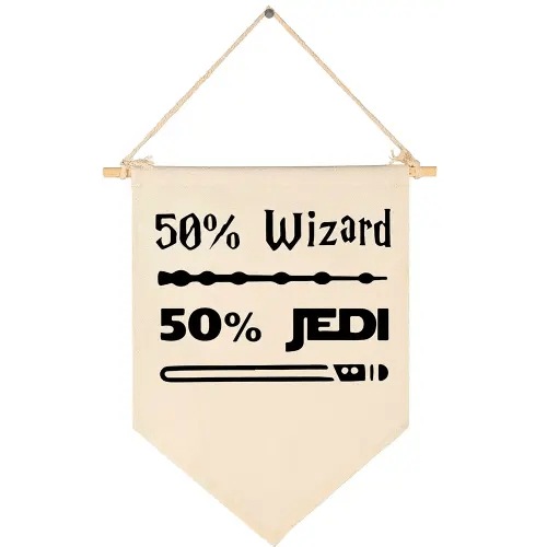 50% Wizard 50% Jedi-Canvas Hanging Flag Banner Wall Sign Decor Gift for Baby Kids Boy Nursery Teen Room Front Door -Star Quotes Wars Gift