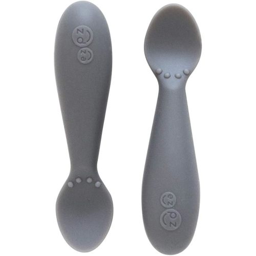 ezpz Tiny Spoon (2 Pack in Gray) - 100% Silicone Baby Spoon for Baby Led Weaning + Purees - 6 months + - Designed by a Pediatric Feeding Specialist - Baby Essentials & Baby Gifts