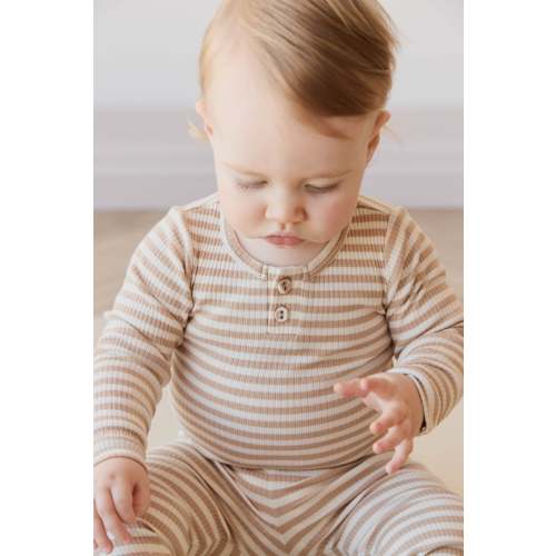 Organic Cotton Modal Long Sleeve Bodysuit - Narrow Stripe Baker/Cloud