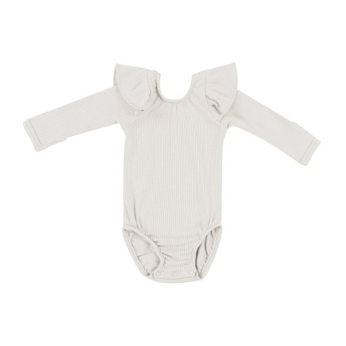 Ribbed Long Sleeve Ruffle Leotard in Oat