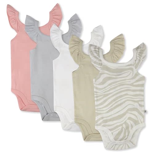 HonestBaby baby-girls 5-pack Short Sleeve Bodysuits One-piece 100% Organic Cotton for Infant Baby Girls