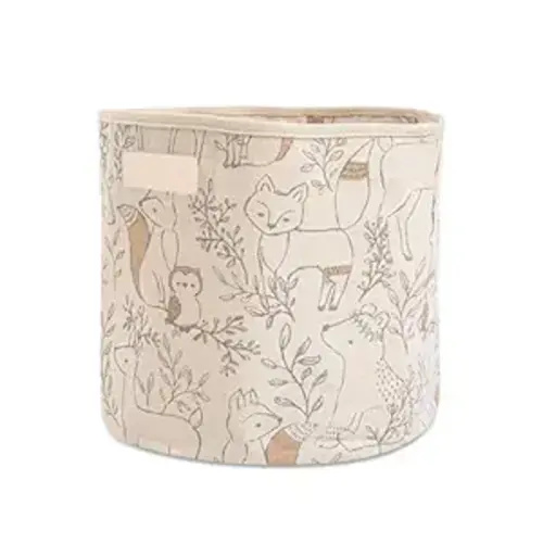 Crane Baby Woodland Nursery Basket, Animal Nursery Decor, Fabric Storage Bin, Collapsible Forest Decor, Hamper with Handles for Toys, Laundry, and Baby Items
