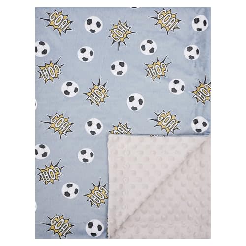 Baby Blanket for Boys Girls Super Soft Double Layer Minky with Dotted Backing Cute Cow Crib Receiving Blanket Bed Throws for Newborns Nursery Stroller Toddler 30 x 40 Inch (Grey Soccer)