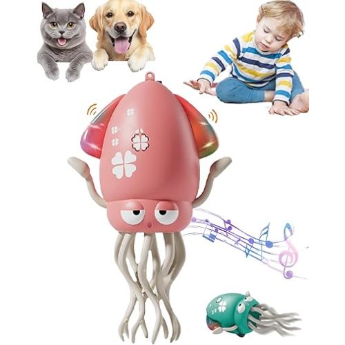 Dancing Octopus Toy, Auto-Avoid Electric Crawling Octopus Toy with LED & Music, Crazy 8-Leg Electric Tummy Time Magic Dancing Octopus Toys for Indoor Play & Sensory Development(Pink)