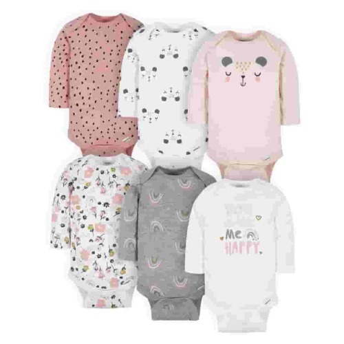 Gerber Baby Girls' Long Sleeve Onesies Bodysuits, 6-Pack