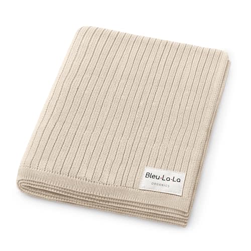Organic Ribbed Swaddle Blanket for Boys & Girls - 100% Luxury Organic Soft Cotton Knit Warm Cozy Cuddle Stroller Crib Blanket for Newborns, Infants, & Toddlers (Oatmeal)