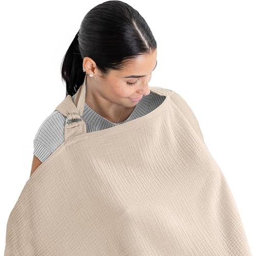 Comfy Cubs Nursing Cover for Baby Breastfeeding - 100% Muslin Cotton, Soft & Breathable Cotton, Breastfeeding Pumping Cover for Mom, with Rigid Hoop - Privacy Unisex Lightweight Covers Wrap (Sand)