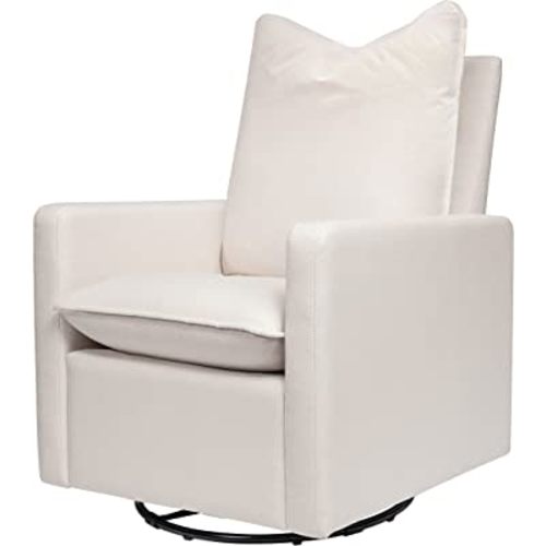 Babyletto Cali Pillowback Swivel Glider in Performance Plastic Cream Eco-Weave, Water Repellent & Stain Resistant, Greenguard Gold and CertiPUR-US Certified