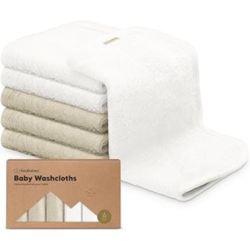 6-Pack Baby Washcloths - Soft Viscose Derived from Bamboo Washcloth, Baby Wash Cloths, Baby Wash Cloth for Newborn, Kids, Bath Baby Towels, Face Towel, Face Cloths for Washing Face (White/Stone)