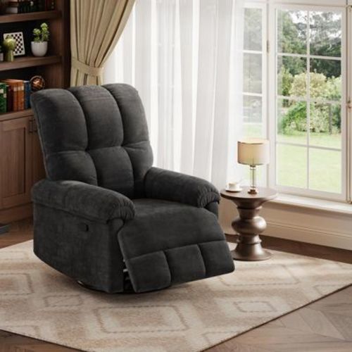 Swivel Rocking Nursery Recliner Chair Rocker Recliner Glider Manual Chenille Upholstered Sofa Chair with High Backrest