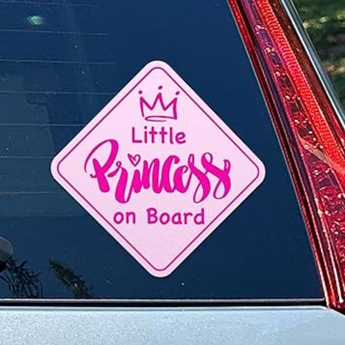 Stickios Baby On Board Sticker for Cars - Princess On Board Sticker for Cars - Cute Pink Removable Signs - No Paint Damage - Girls (2 Pack)