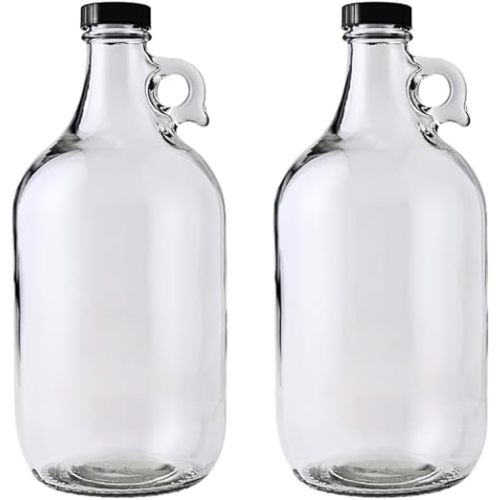 FastRack - 0.5 Gallon Glass Jugs | 2 Pack with Polyseal Caps | Clear Half Gallon Glass Jug Ideal for Beverage Storage, Versatile 1/2 G Jug with Airtight Cap for Fermenting & Storing Liquids