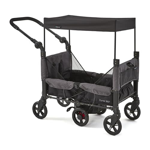 Contours Curve 360 Lightweight Double Baby Stroller Wagon for 2 Kids, Fits Infant Car Seats, Ultra Maneuverable, Easy in and Out for Toddlers with Deep Footwell, Storage Pockets and Adjustable Handle