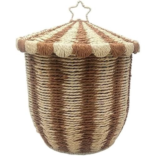Storage Basket with Lid, Woven Storage Bin, Stylish Home Storage Box, Multifunctional Laundry Basket for Household Organization(Brown,14.6 * 16.9in)