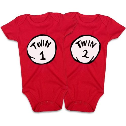 DEFAHN Funny Twins Baby Bodysuits Boys Girls Rompers 2 Pack Twin Matching Clothes Outfits for Newborn Infant