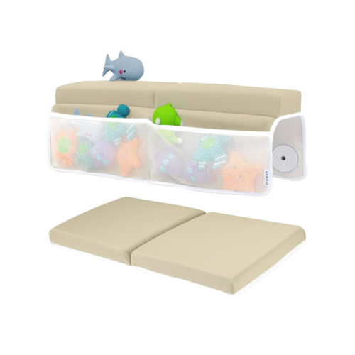 Baby Bath Kneeler and Elbow Rest Pad Set - Baby Bath Support for Knees and Elbows - Bath Kneeler Pad with Memory Foam and Bath Toys Organizer - Ideal Bath Kneeling Pad for Bathing Baby - Beige