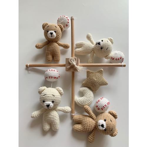 Crochet Teddy Bears With Baseball Baby Mobile Little Cute - Etsy