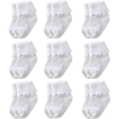 6 &12 Pairs Infant Toddler Baby Kids Turn Cuff Ruffle Cotton Socks