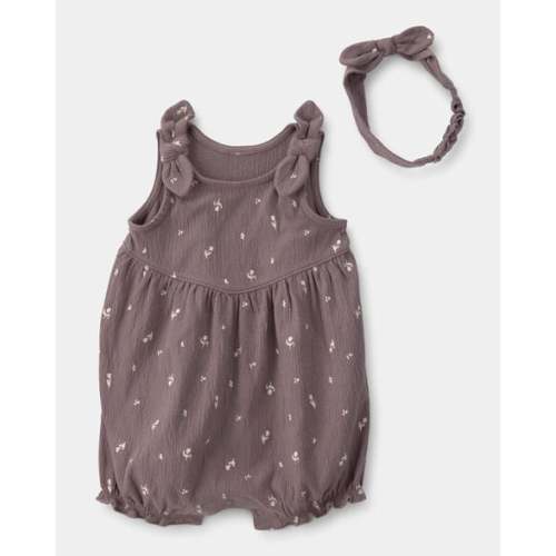 Baby Girl 2-Piece Floral Sleeveless Romper Set - Brown | Carter's