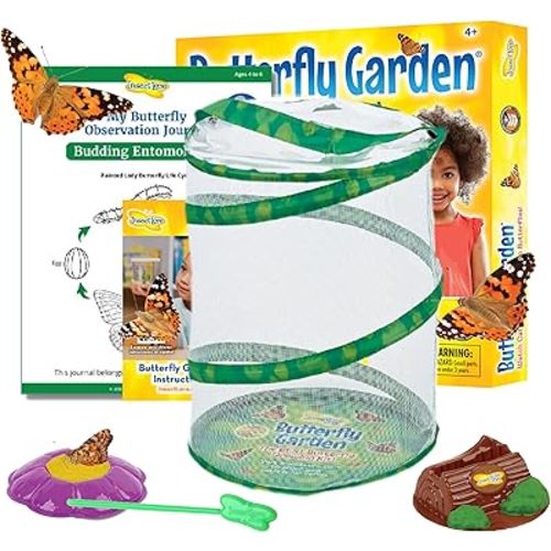 Insect Lore Butterfly Garden Kit, Painted Lady Butterfly Kit with Voucher for Live Caterpillars, Butterfly Habitat, STEM Journal & More