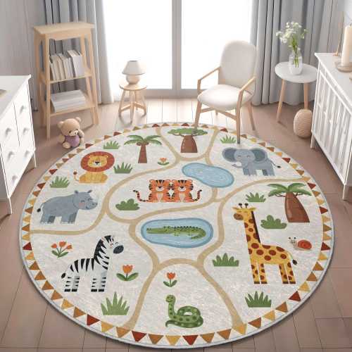 Jungle Safari Animals Rug: Soft Nursery Playroom Carpet