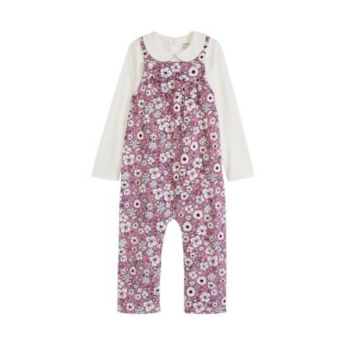 Baby Girls Printed Corduroy Overalls and Top Set