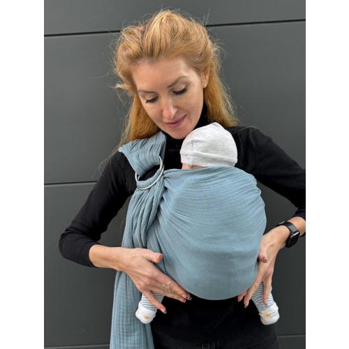 Muslin Ring Sling baby carrier for newborn and toddler, 100% Organic Cotton ring sling, Blue Muslin ring sling
