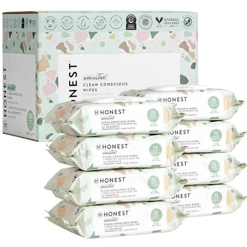 The Honest Company Clean Conscious Unscented Wipes | Over 99% Water, Compostable, Plant-Based, Baby Wipes | Hypoallergenic for Sensitive Skin, EWG Verified | Geo Mood, 576 Count - 72 Count (Pack of 8)