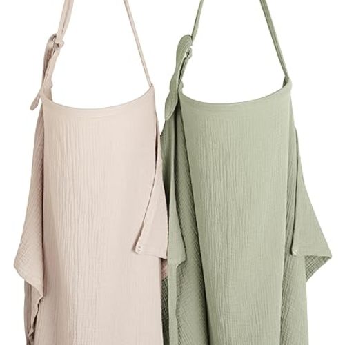 Konssy 2-Pack Muslin Nursing Cover Up for Breastfeeding Moms with Rigid Hoop, 100% Cotton, Lightweight & Breathable Breastfeeding Cover, Adjustable & Comfort