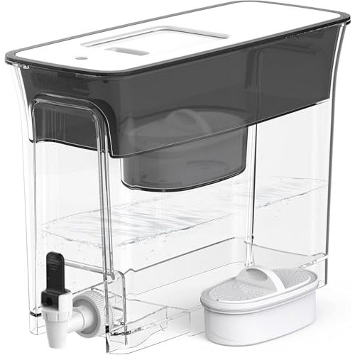 Waterdrop 35-Cup Slim Water Filter Dispenser, Large Capacity Water Filter Pitcher, 200-Gallon Long-Life, 5X Lifetime, Reduces Chlorine, PFOA/PFOS and More, BPA Free, Black (with 1 Filter)