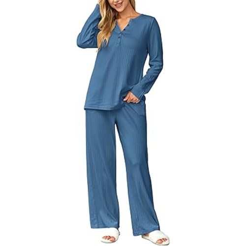 OUGES 100% Cotton Womens Maternity Nursing Pajamas Sets 2 Piece Pregnancy Delivery Postpartum Lounge Pjs with Pockets