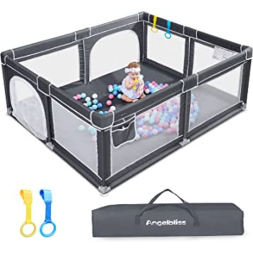 ANGELBLISS Baby Playpen, Extra Large Playard, Indoor & Outdoor Kids Activity Center with Anti-Slip Base, Sturdy Safety Play Yard with Breathable Mesh, Kid's Fence for Toddlers(Dark Grey,71”x59”)
