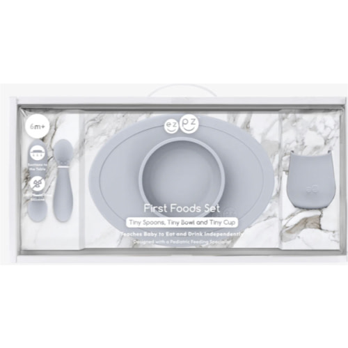 First Foods Set / Silicone Spoon, Cup & Suctioning Bowl for Infants– ezpz