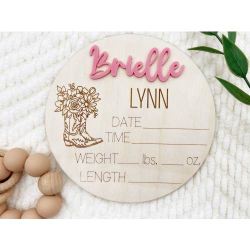 Cowgirl Nursery Decor, Newborn Birth Announcement Sign, Hospital Photo Props, Western Baby Shower, Baby Birth Stat Sign, Cowgirl and Boots