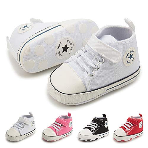 Meckior Baby Girls Boys Canvas Sneakers Soft Sole High-Top Ankle Infant First Walkers Crib Shoes