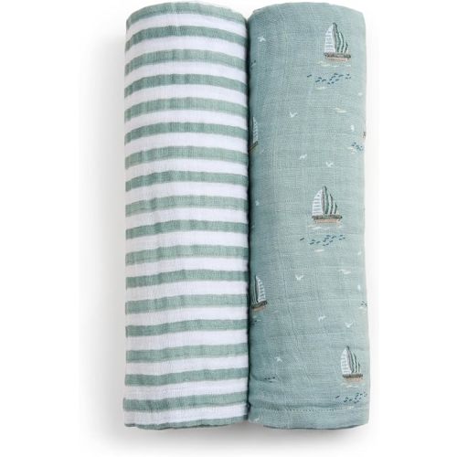 aden + anais Boutique 100% Organic Cotton Muslin Swaddle, Breathable Baby Blanket, Ideal for Boys, Girls, Newborns, Babies & Infants, Receiving Blanket, Soft and Lightweight Wrap, 2 Pack, Sailing Seas