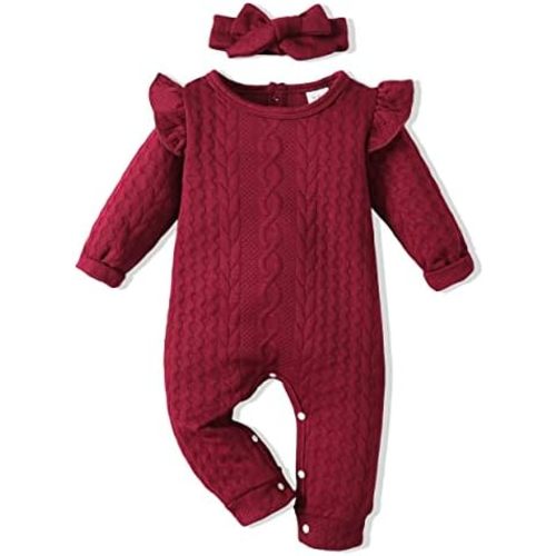 Renotemy Newborn Baby Girl Clothes Fall Winter Outfits Infant Rompers Solid Jumpsuits Bodysuit Cute Infant Baby Clothes Girl