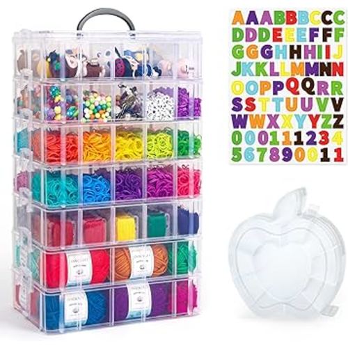 7 Layers Stackable Storage Container, 70 Adjustable Compartments (White) Perfect for Kids Toys, Art Crafts, Jewelry, Supplies, Mini Case & Letter Sticker Included