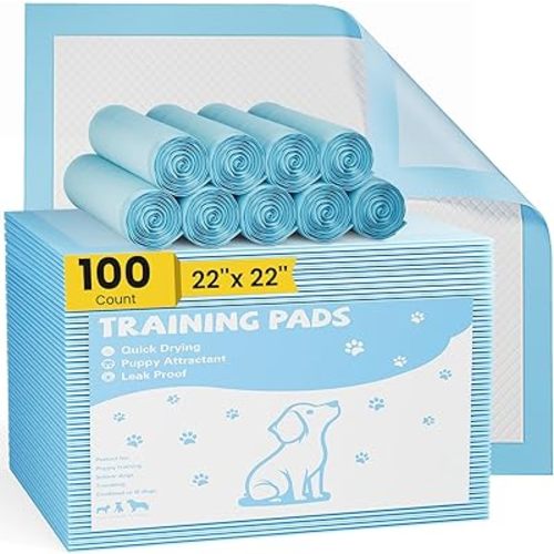 Sweetcrispy 100 Count Dog Puppy Training Pee Pads - Absorbency Disposable Underpads, Leakprood and Quick Drying, Regular Size 22''x 22'' for Potty Training, Incontinence Pads
