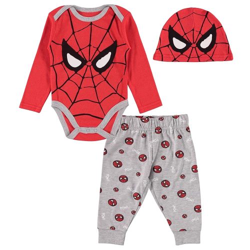 Spiderman Baby Boys Clothing 3-Piece Set with Baby Bodysuit, Pants, and Hat - Marvel Avengers Baby Boy's Outfit