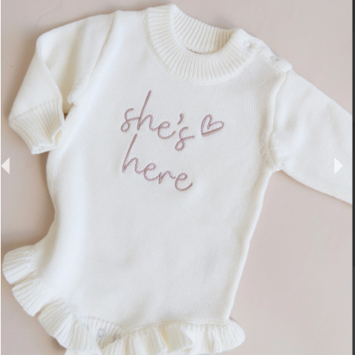 She's Here Frill Knit Romper - Cloud