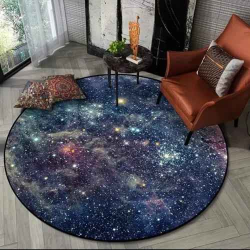 Galaxy Round Rugs, Universe Space Nebula Stars Starry Carpet Large Floor Mat for Living Room, Bedroom (Galaxy, 4 ft Diameter)