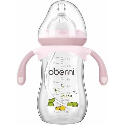 Baby Bottles, Weighted Straw Toddler Milk Bottles with Non-Slip Handle, Size + Variable Fast Flow, 12+ Months, BPA-Free, Pink/1Pack/9oz