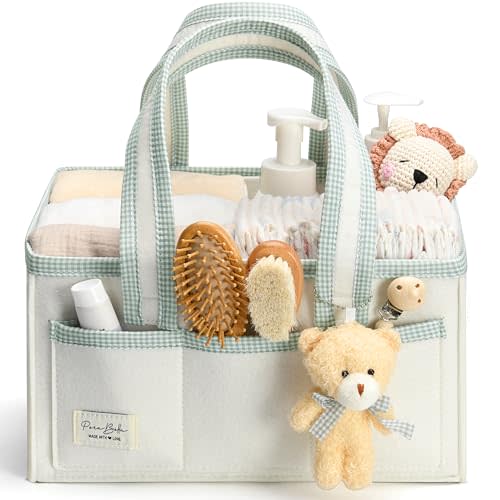 PeraBella Diaper Caddy Organizer with Handle, Baby Shower Gifts Basket Bag, Registry Search Must Haves Items, Nursery Storage Organizer for Newborn Girl Boy, Baby Bag Essentials, Car Diaper Caddy Cart