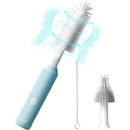 Electric Baby Bottle Brush Cleaner, Rechargeable Silicone Brushes Set with Replaceable Brush Head, Cup Washer for Water/Milk Bottles Cleaning, Gifts for New Mom (3 Piece Assortment)