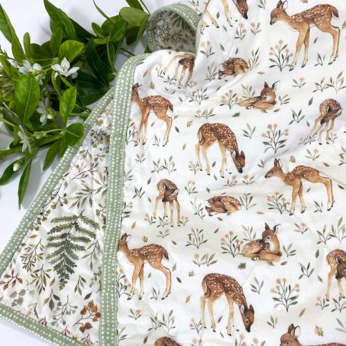 Woodland baby quilt, personalized quilt, gender neutral crib bedding, baby quilt fawn, forest animal quilt, baby shower gift, handmade quilt