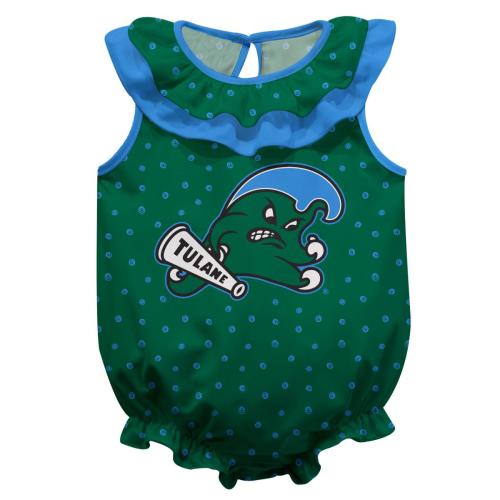 Tulane Green Wave Swirls Green Sleeveless Ruffle Logo Bodysuit