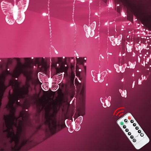 Butterfly Curtain Lights, 4.9ft 48 LED USB Window Fairy Lights 10 Butterflies 8 Modes Firefly Twinkle Timer String Lights with Remote for Room Bedroom Wall Ceiling Party Wedding Christmas