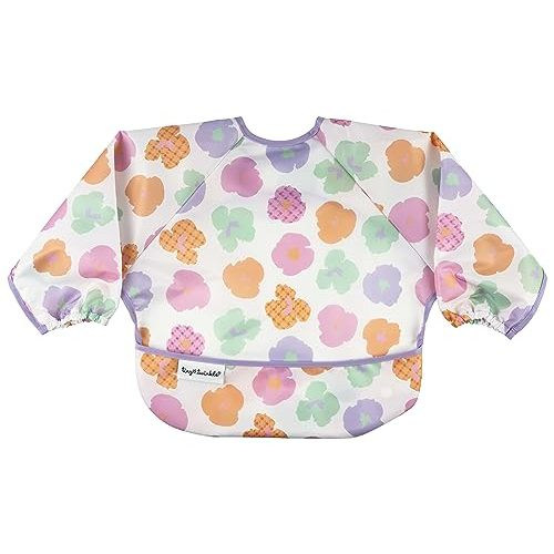 Tiny Twinkle Mess Proof Baby Bib|Waterproof Smock Bib for Eating,Machine Washable Full Sleeve with Pocket(Floral Pop, Small 6-24 Months)